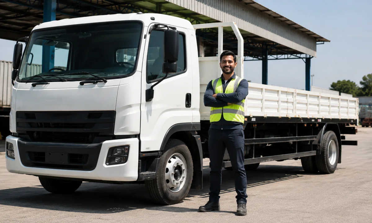 Caminhão em operação de transporte empresarial em centro logístico